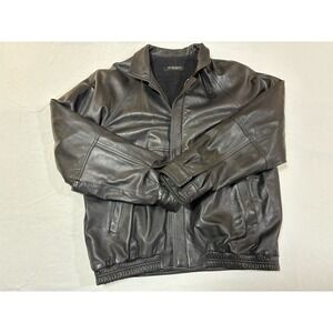 Vintage Bruno Magli Italy Black Leather Bomber Jacket‎ Mens 46 Wool Lined